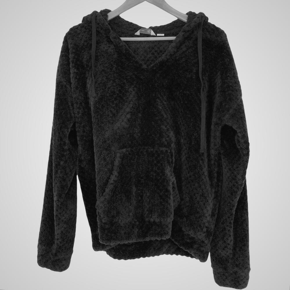 River & Rose cabincore wintry soft fuzzy & warm black fleece hoodie women's med